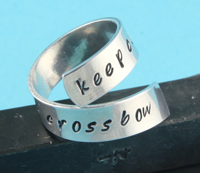 Keep Calm and Carry A Crossbow Ring Zombie Ring Daryl Ring Adjustable Ring Silver Ring Twist Ring Wrap Ring Custom Ring image 1