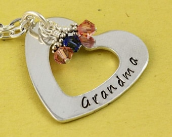 Heart Necklace - Birthstone Necklace - Custom Necklace - Personalized Necklace - Gift for Mother's Day - Nana Necklace - Grandma Necklace