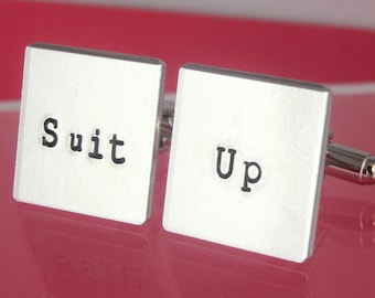 Suit Up Cufflinks - Custom Square Cuff Links - Shirt Fasteners - Father's Day Gift - Gift for Dad - Gift for Him - Silver Cufflinks