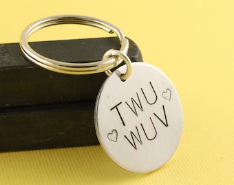SALE - Twu Wuv Keychain - True Love Aluminum Key Ring - Key Chain - Keyring - Anniversary Gift - Couple's Gift - Valentine's Day