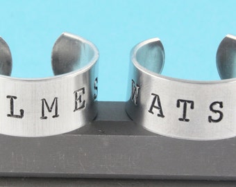 Holmes and Watson Rings - Adjustable Rings - Handstamped Rings - Silver Rings - Best Friends Rings - Couples Rings - Gift For Best Friend