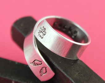 Hunde Engel Ring - Haustier Gedenkring - Engelsflügel Ring - Hunde Ring - Hund Pfote Ring - Silber Ring - Personalisierter Ring - Haustier Ring