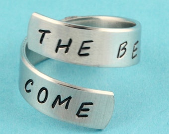SALE - The Best Is Yet To Come Wrap Ring - Adjustable Twist Aluminum Ring - Hand Stamped Ring - Mother's Day Gift - Sizes 5 6 7 8 9 10 11+
