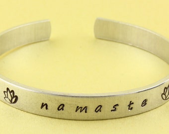 Namaste Bracelet - Lotus Flower Bracelet - Yoga Bracelet - Gift for Yoga Lover - Breathe Bracelet - Breath Bracelet - Silver Bracelet