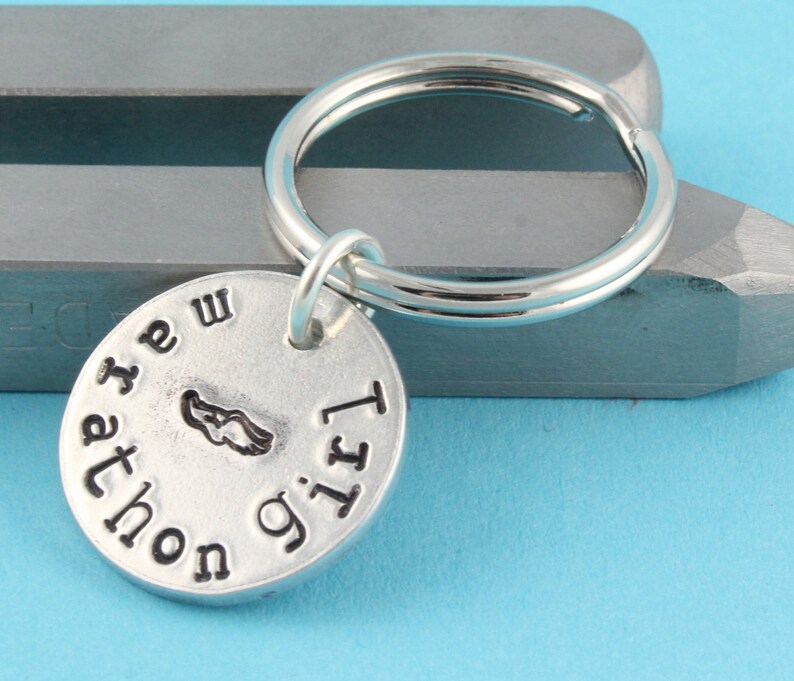 Marathon Keychain Silver Keyring Runner Keychain Track Keychain Gift For Runner Marathon Key Chain Running Keychain image 2