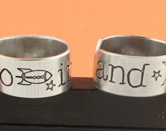 SALE - To Infinity and Beyond Ring Set - Best Friends Ring Combo - Friendship - BFF - Adjustable Aluminum Rings - Handstamped Rings