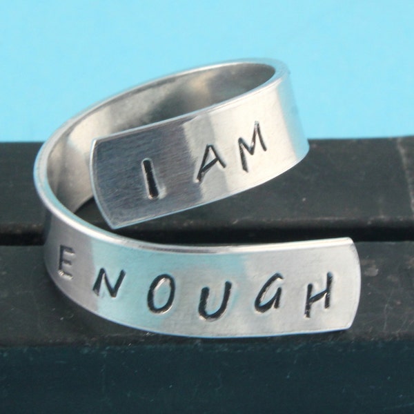 I Am Enough Ring - Wrap Ring - Twist Ring - Silver Ring - Size 7 Ring - Size 8 Ring - Graduation Gift - Inspirational Ring - Affirmation