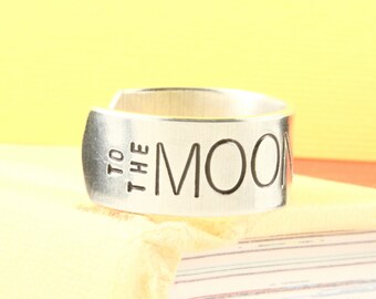 Love You to the Moon and Back Ring - Adjustable Ring - Silver Ring - Mother's Day Gift - Love You To The Moon Ring - Gift For Mom -Nana Gift