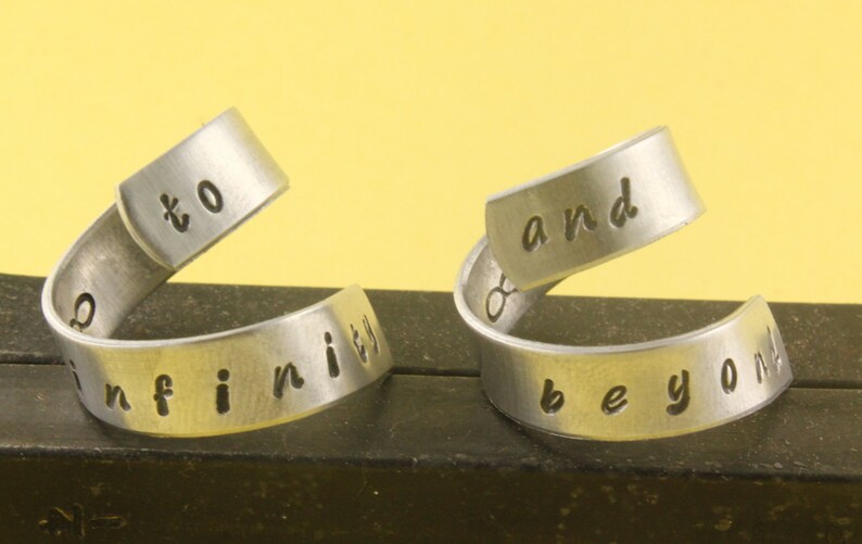 SALE To Infinity and Beyond Ring Set Best Friends Adjustable Twist Wrap Aluminum Rings Handstamped Rings Valentine's Day image 2