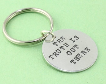 The Truth Is Out There Keychain - Truth Is Out There Key Chain - Silver Keyring - Movie Keychain - Alien Keychain - Alien Key Ring