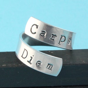 SALE Carpe Diem Ring Seize The Day Adjustable Twist Aluminum Ring Hand Stamped Ring image 3