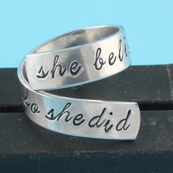 She Believed She Could, So She Did Ring - Wrap Ring - Twist Ring - Silver Ring - Encouragement Gift - Stamped Ring - Gift For Her - Size 7