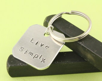 Live Simply Keychain - Minimalist Keychain - Silver Key Chain - Minimal Keychain - Silver Keyring - Gift Under 20 - Yoga Gift - Meditation