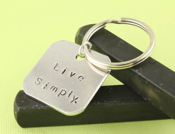 Live Simply Keychain Minimalist Keychain Silver Key Chain Minimal Keychain Silver Keyring Gift Under 20 Yoga Gift Meditation Etsy