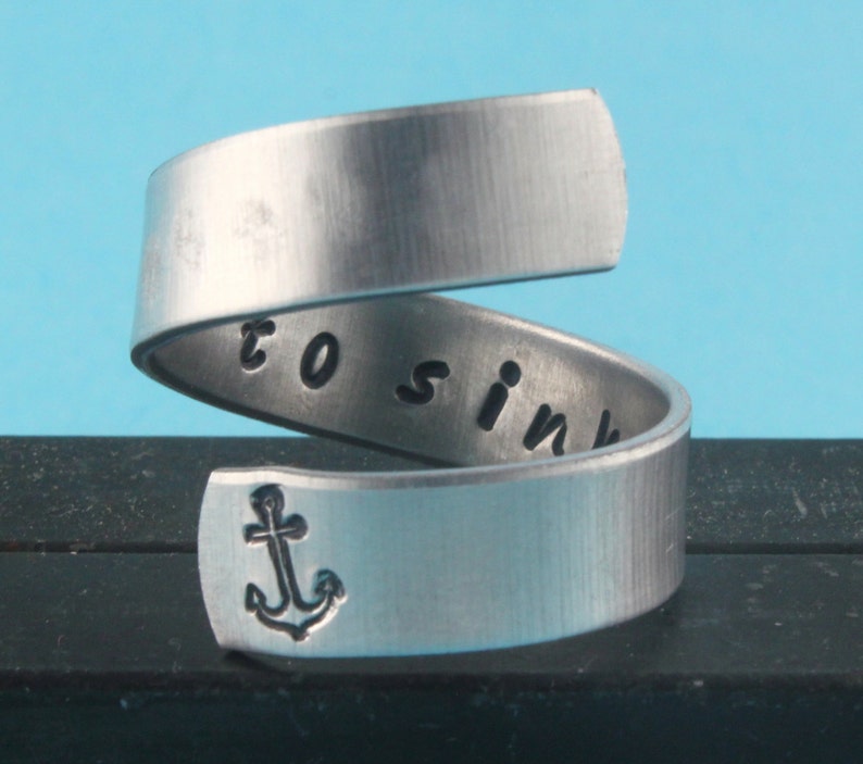 I Refuse to Sink Ring Anchor Ring Wrap Ring Silver Ring Twist Ring Motivational Ring Inspirational Ring Hand Stamped Ring image 1