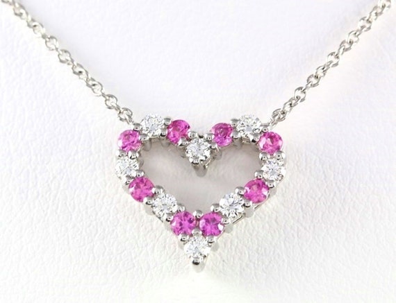 TIFFANY Co. Platinum Diamond Pink Sapphire Heart Pendant