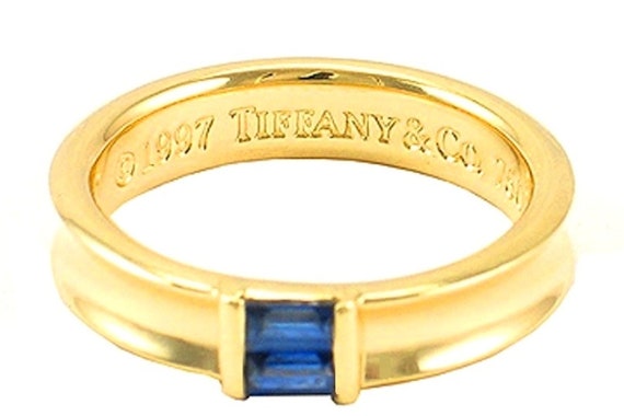 TIFFANY & Co. 18K Gold Blue Sapphire Stacking Rin… - image 2