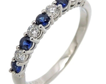 TIFFANY & Co. Platinum 2.2mm Half Circle Diamond Sapphire Embrace Band Ring 5.5