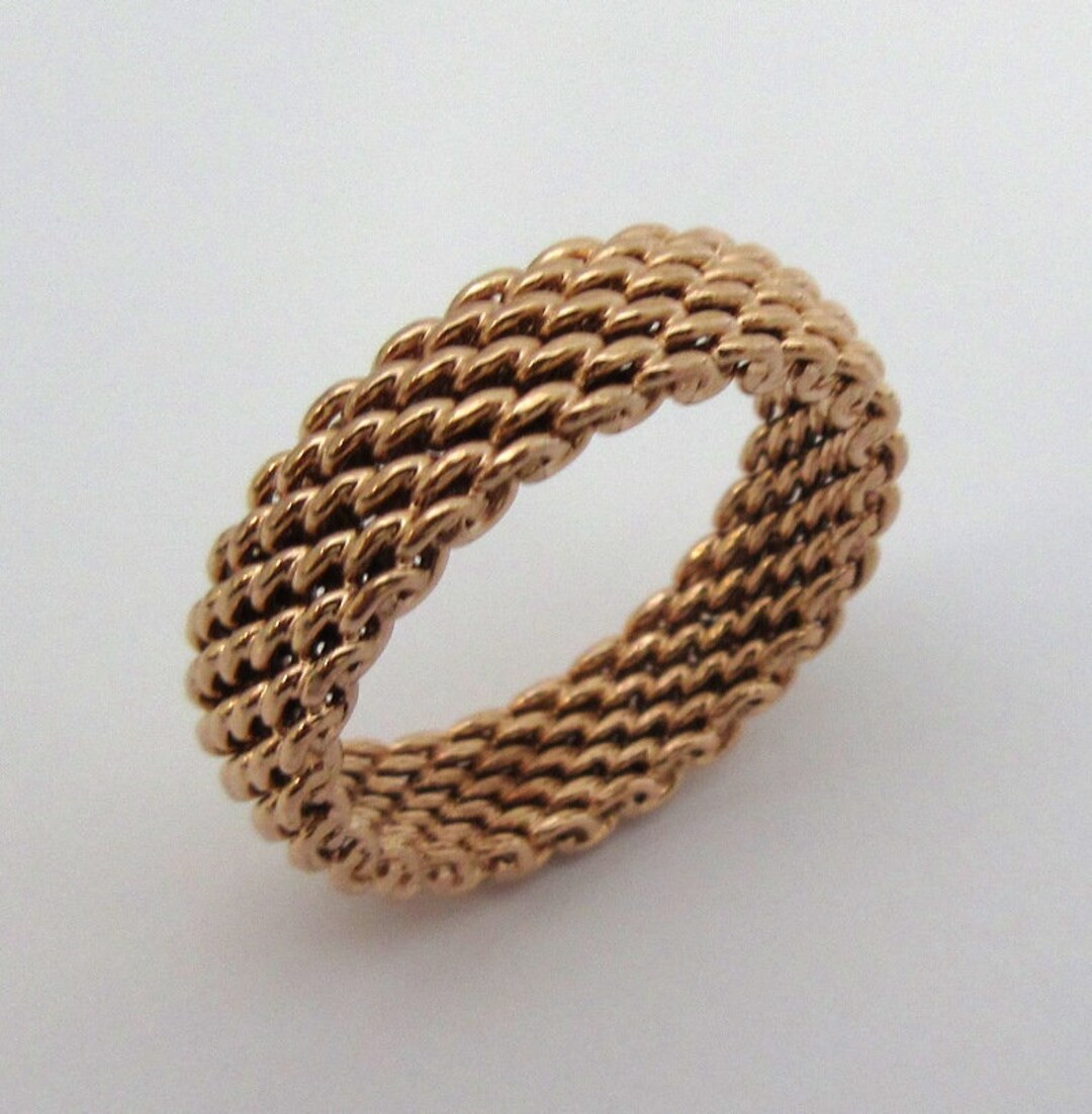TIFFANY Co. 18K Rose Gold 5.5mm Somerset Mesh Ring 5.5 Etsy