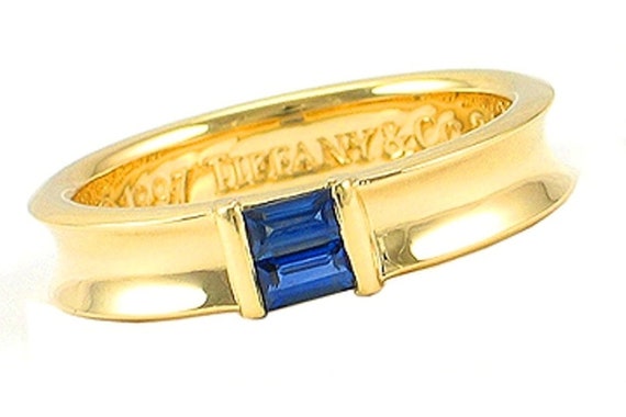 TIFFANY & Co. 18K Gold Blue Sapphire Stacking Rin… - image 1
