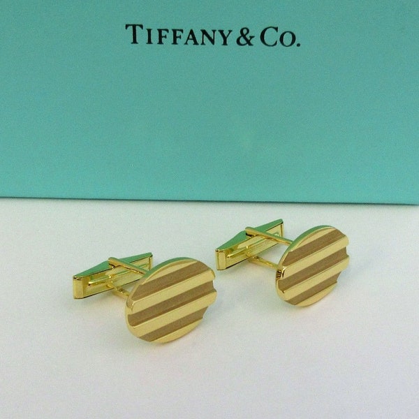 TIFFANY & Co. 18K Gold Atlas Groove Oval Cufflinks Cuff Links