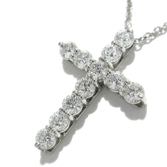 TIFFANY & Co. Platinum .42ct Diamond Cross Pendan… - image 1
