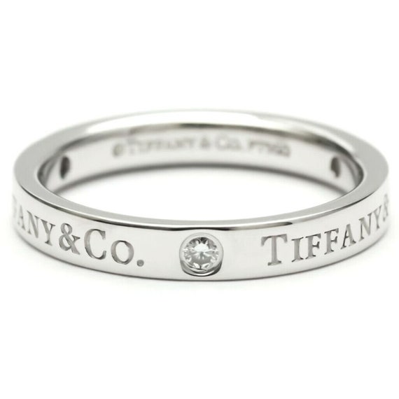 TIFFANY & Co. Platinum 3 Diamond 3mm Wedding Band… - image 1