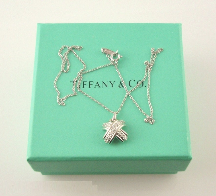 TIFFANY & Co. 18K White Gold Diamond Signature X Pendant - Etsy