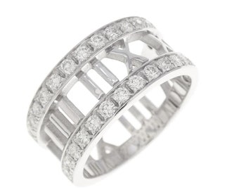 TIFFANY & Co. Atlas 18K White Gold Half Circle Diamond Open Ring 7