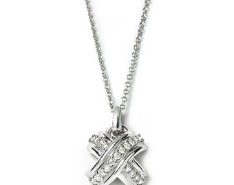 TIFFANY & Co. 18K White Gold Diamond Signature X Pendant Necklace