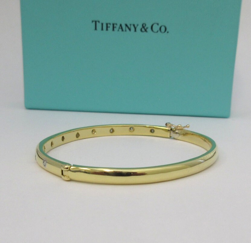 TIFFANY Co. 18K Yellow Gold Platinum Diamond Etoile Bangle