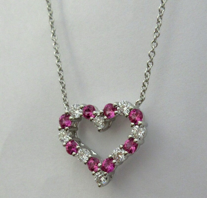 Tiffany & Co. Sentimental Heart Necklace Platinum Diamond Pink Sapphire 