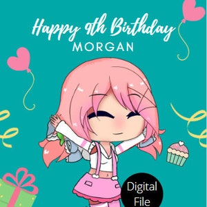 Gacha Life Birthday Personalisierte faltbare Postkarte - Digital bedruckbar