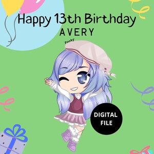 Gacha Life Birthday Personalisierte faltbare Postkarte - Digital bedruckbar