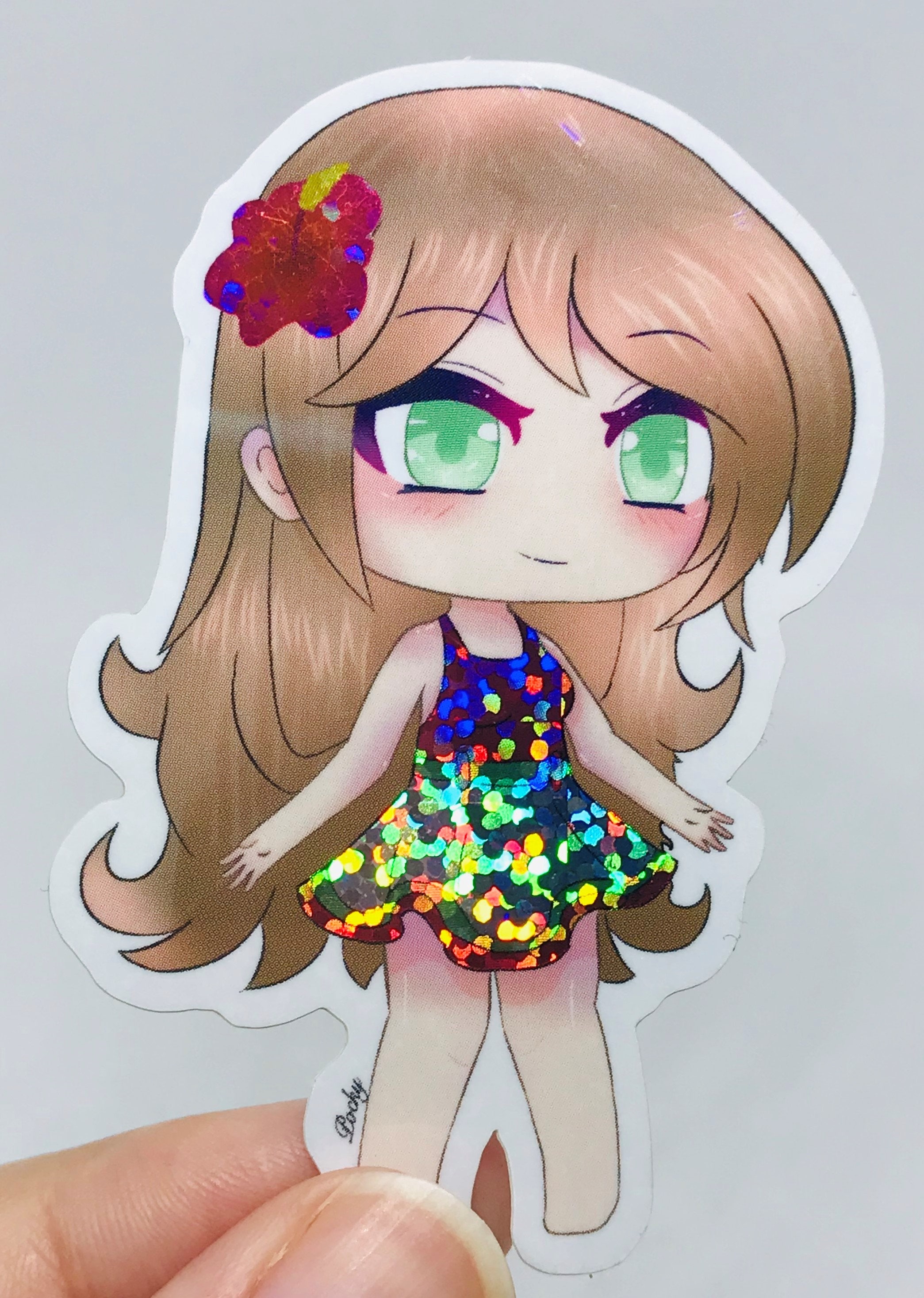 Gacha Life - Gacha girl with blond and brown hair and rainbow