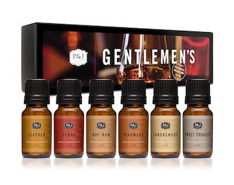 P&J Trading Gentlemen's Set of 6 Fragrance Oils -  Leather, Sweet Tobacco, Teakwood, Bay Rum, Cedar, Sandalwood