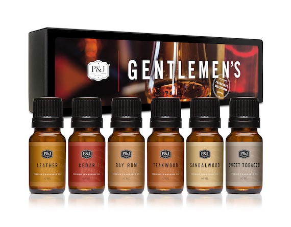 P&J Trading Gentlemen's Set of 6 Fragrance Oils Leather, Sweet Tobacco,  Teakwood, Bay Rum, Cedar, Sandalwood 