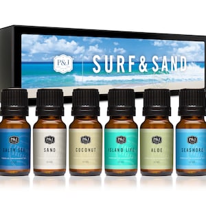 PJ Trading Surf & Sand Set of 6 Premium Grade Fragrance Oils - Salty Sea, Sand, Coconut, Island Life, Aloe, Seashore - 10ml