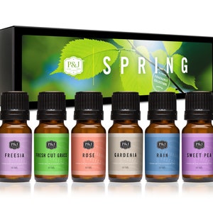 Spring Set of 6 Premium Grade Fragrance Oils - Gardenia, Sweet Pea, Fresh Cut Grass, Rain, Freesia, Rose - 10ml