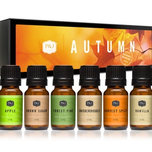Autumn Set of 6 Premium Grade Fragrance Oils - Brown Sugar, Apple, Harvest Spice, Vanilla, Forest Pine, Snickerdoodle - 10ml