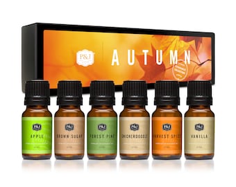 Autumn Set of 6 Premium Grade Fragrance Oils - Brown Sugar, Apple, Harvest Spice, Vanilla, Forest Pine, Snickerdoodle - 10ml
