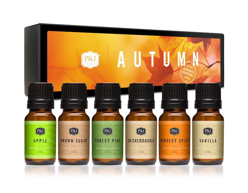Autumn Set of 6 Premium Grade Fragrance Oils - Brown Sugar, Apple, Harvest Spice, Vanilla, Forest Pine, Snickerdoodle - 10ml 