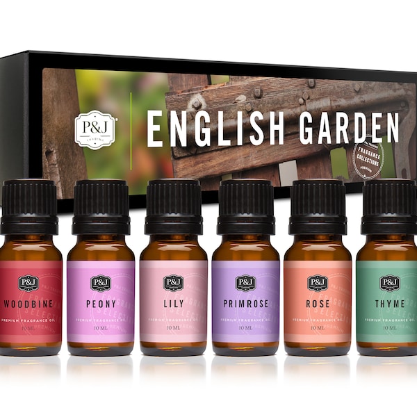 English Garden Set of 6 Premium Grade Fragrance Oil - Thyme, Primrose, Peony, Lily, Rose, and Woodbine - 10ml