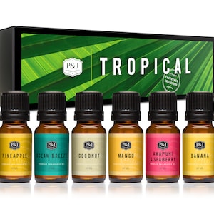 Tropical Set of 6 Premium Grade Fragrance Oils Banana, Coconut, Awapuhi and  Seaberry, Pineapple, Mango, Ocean Breeze 10ml 