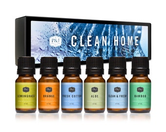 Clean Home Set of 6 Premium Grade Fragrance Oils - Lemongrass, Fresh Cotton, Clean & Fresh, Aloe, Bamboo, and Orange - 10ml