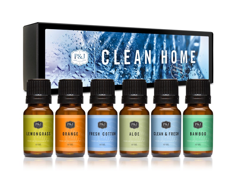 Clean Home Set of 6 Premium Grade Fragrance Oils - Lemongrass, Fresh Cotton, Clean & Fresh, Aloe, Bamboo, and Orange - 10ml 