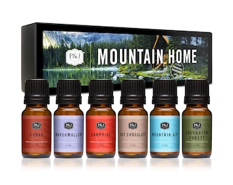 P&J Trading Mountain Home Set of 6 Fragrance Oils - Cedar, Marshmallow, Campfire, Hot Chocolate, Mountain Air, Evergreen Forest - 10ml