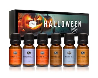 Halloween Set of 6 Premium Grade Fragrance Oil - Autumn Wreath, Pumpkin Pie, Candy Corn, Marshmallow, Night Air, and Caramel Corn - 10ml