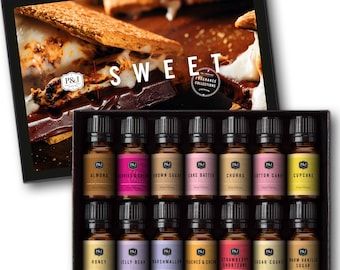 P&J Trading Sweet Set of 14 Fragrance Oils 10ml: Almond, Jelly Bean, Brown Sugar, Cake Batter, Churro, Cotton Candy, and more!