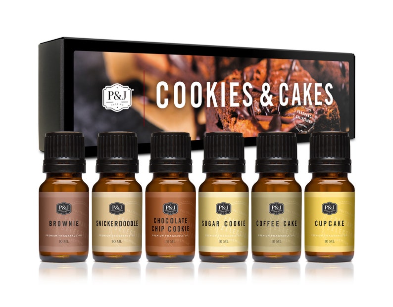 Cookies & Cakes Set of 6 Premium Grade Fragrance Oils - Chocolate Chip Cookie, Sugar Cookies, Cupcake, Brownie, Snickerdoodle, Coffee Cake 